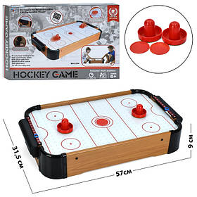 Настільна гра 2354 аерохокей, деревяний, розмір гри 57-31,5-висота 9см, шкала ведення рахунку, на батарейках, в коробці 52,5-34-10