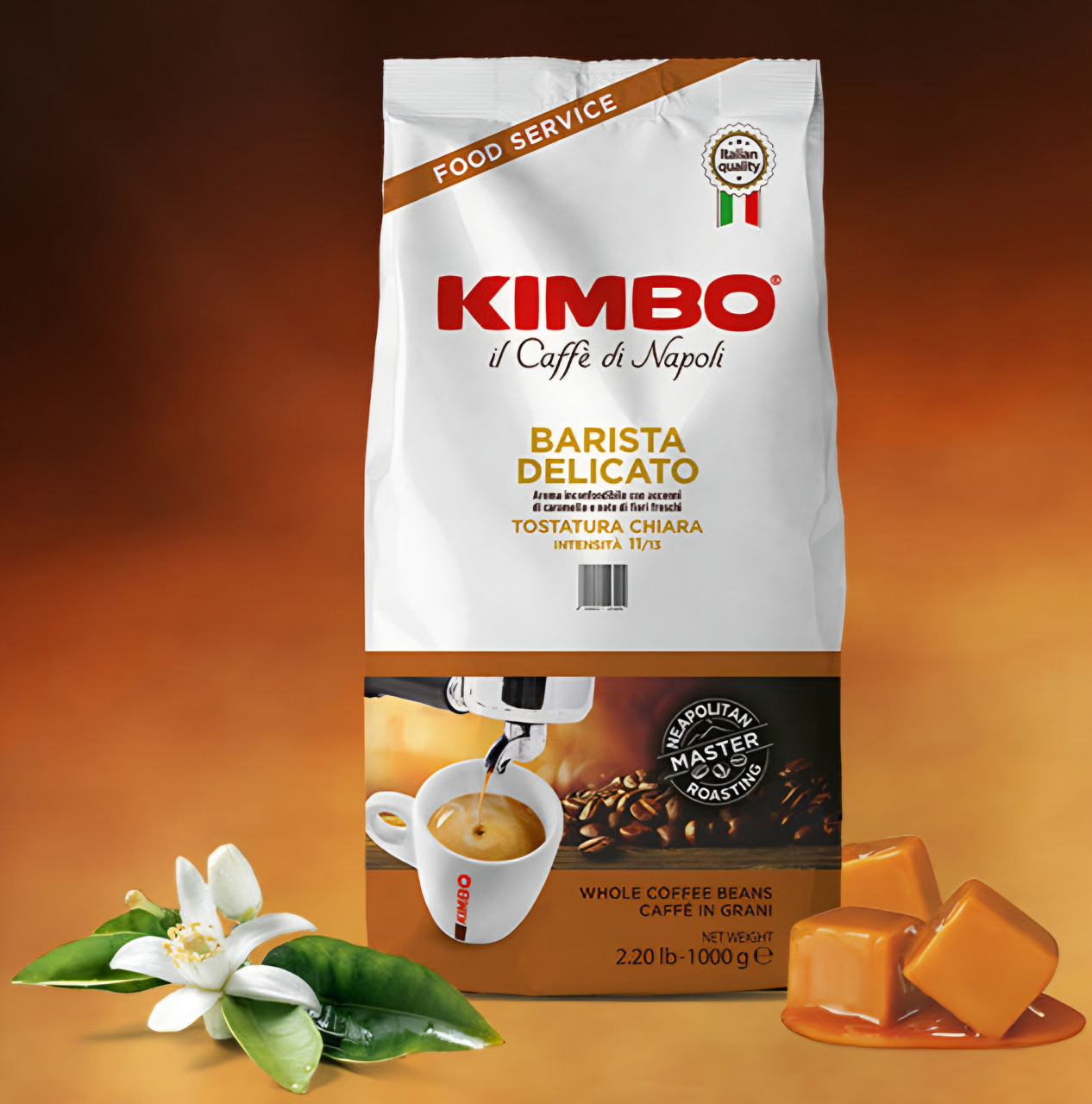 ОРИГІНАЛ! Кава в зернах Kimbo Barista Delicato 1000г, Італія (з нотками карамелі та квітів, м'яке обсмаження, без ароматизаторів)