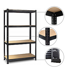Стелаж | 180х90х40 см | чорний | 4 полиць МДФ | універсальний | оцинкований | міцний | не псує підлогу Siker