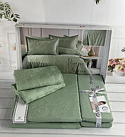 Постільна білизна сатин жакард євро розмір 200 на 220 см Romeo Home Ramses Green