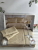 Постільна білизна сатин жакард євро розмір 200 на 220 см Romeo Home Ramses Beige