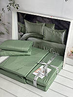 Постільна білизна сатин жакард євро розмір 200 на 220 см Romeo Home Green