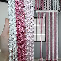 Штори нитки Спіральки Веселка 3м на 3м Малиновий Рожевий Білий