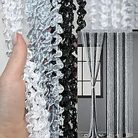 Штори нитки Спіральки Веселка 3м на 3м Білий Сірий Чорний