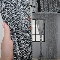 Штори нитки Спіральки Веселка 3м на 3м Темно Сірі