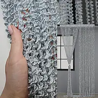 Штори нитки Спіральки Веселка 3м на 3м Сірі