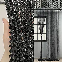 Штори нитки Спіральки Веселка 3м на 3м Чорні