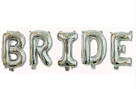 Набір надувних фольгованих букв BRIDE, срібло, 80 см, фото 1