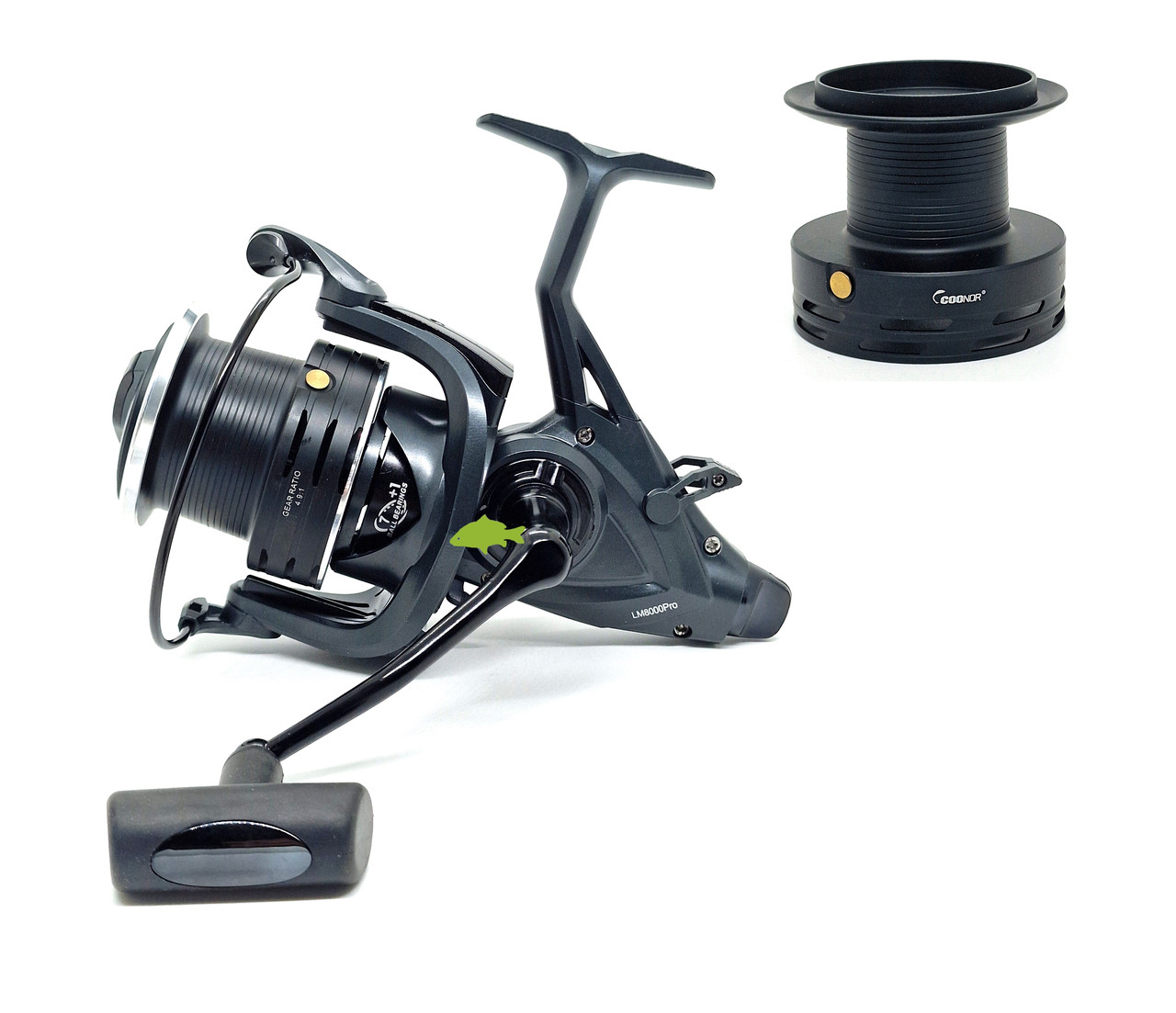 Котушка Coonor LM 8000Pro (7+1bb;4.9:1) для коропового лову з бейтранером (конусна шпуля), фото 1