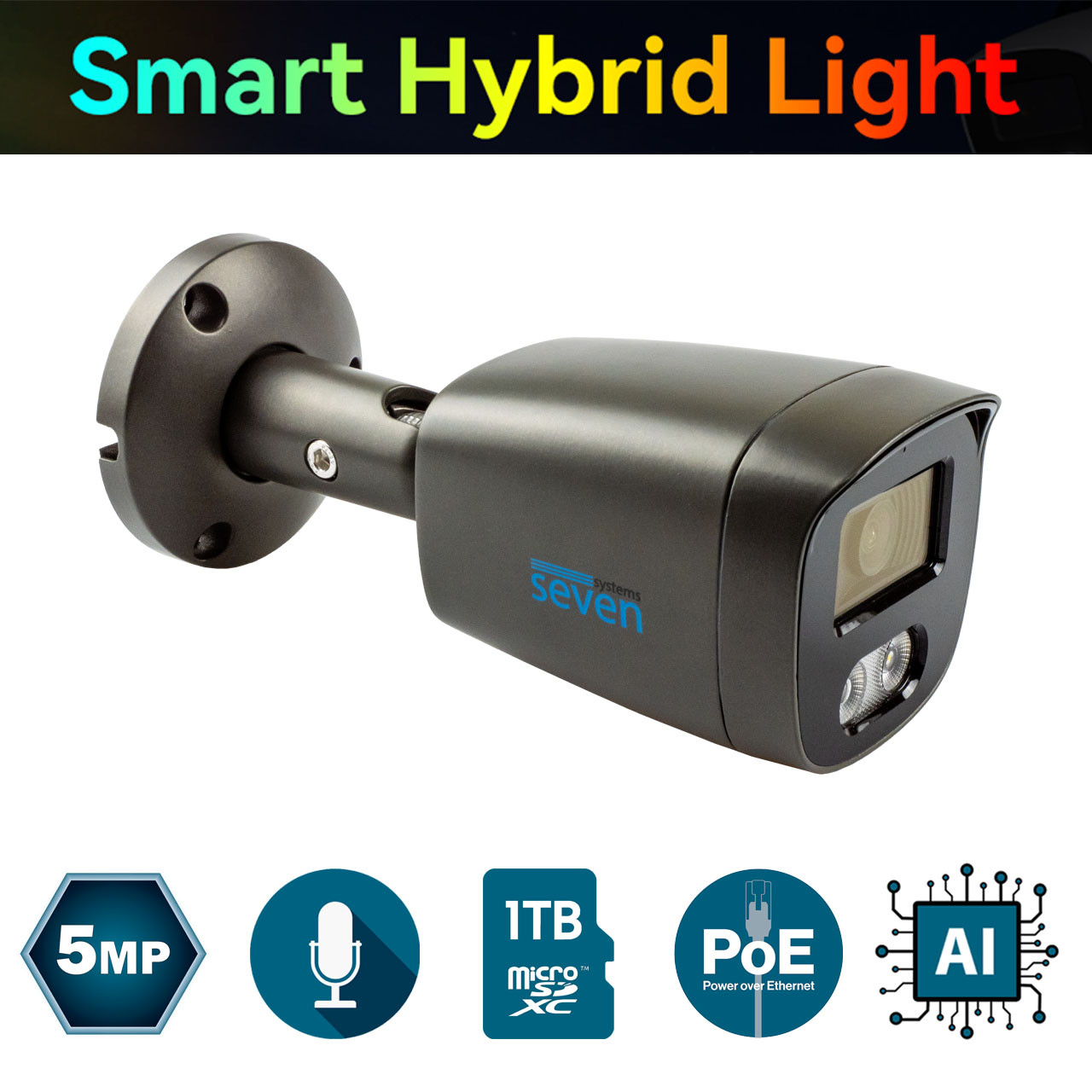 IP-відеокамера 5 Мп SEVEN IP-7225PA-DL black 2,8 мм з розумним подвійним підсвічуванням