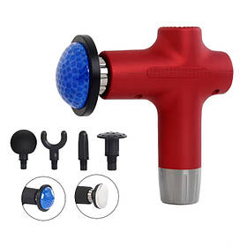 Вібромасажер для м'язів RIAS Fascial Gun JY-711 Plus акумуляторний з підігрівом 6 насадок 20W Red