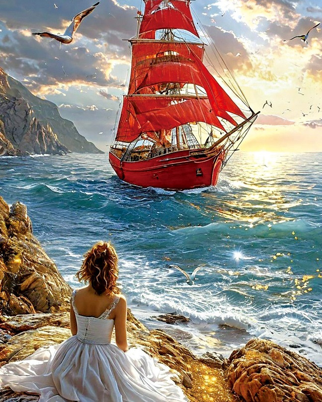 Алмазна картина НікіТошка Червоний вітрильник (NT152) 40 х 50 см (На підрамнику), фото 1