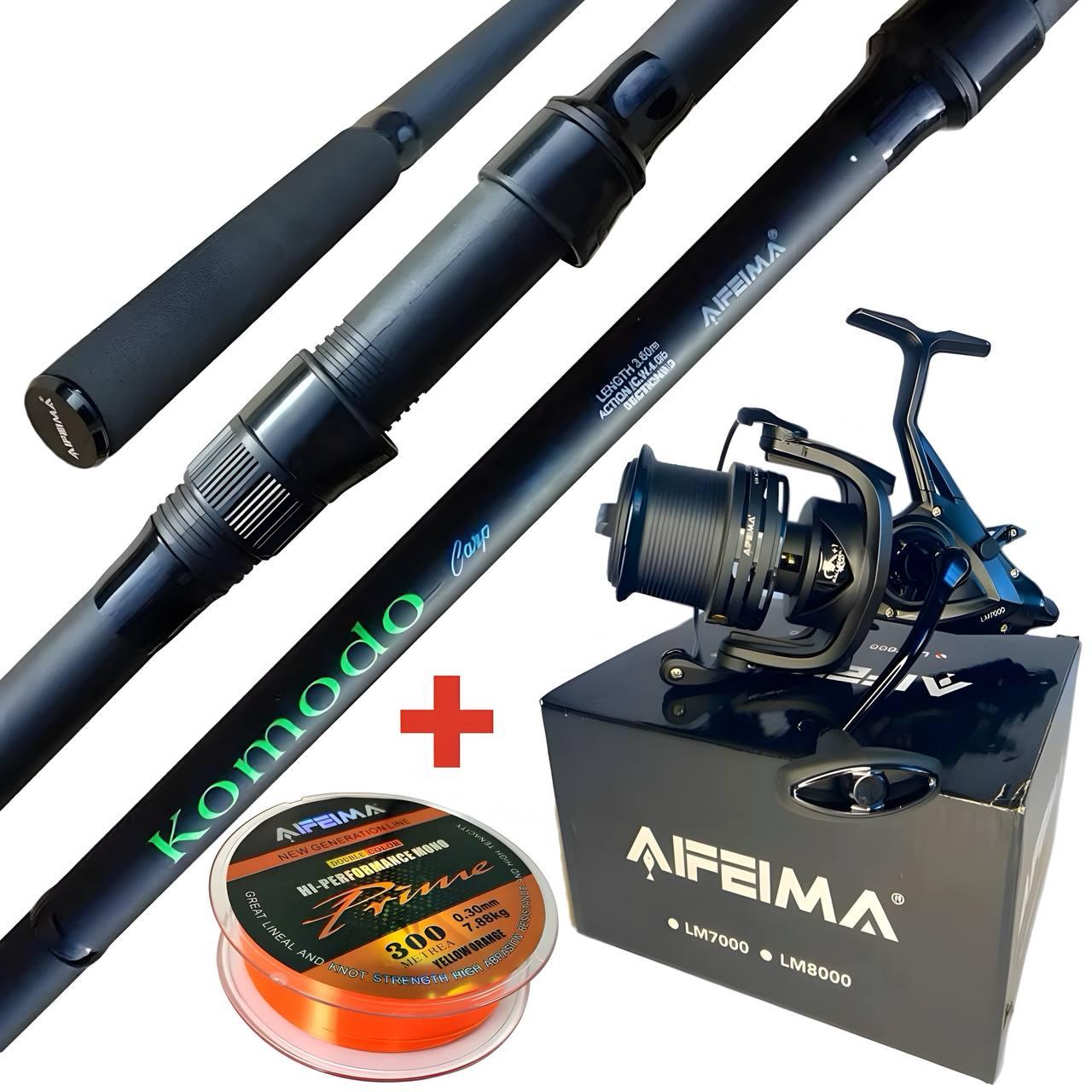 Карповий комплект з вудлищем 3,9m і котушкою 8000, волосінню 300m "Feima Komodo Carp", фото 1