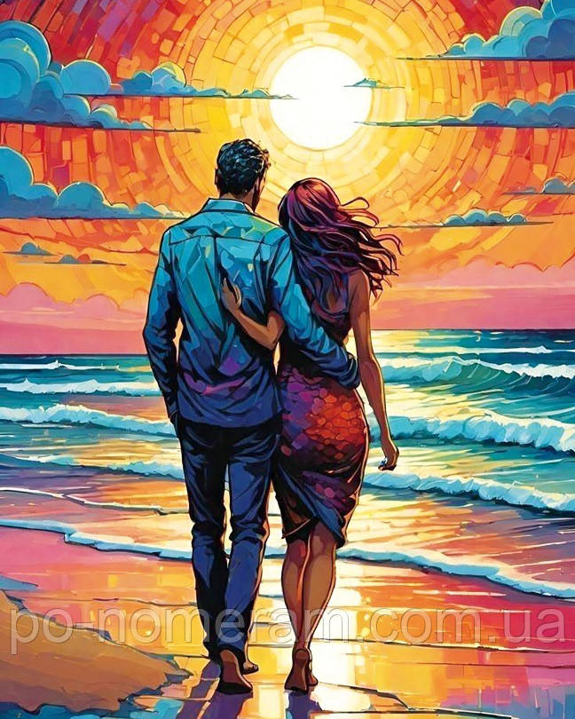 Картина алмазами НікіТошка Пара на морі (NT180) 40 х 50 см (На підрамнику), фото 1