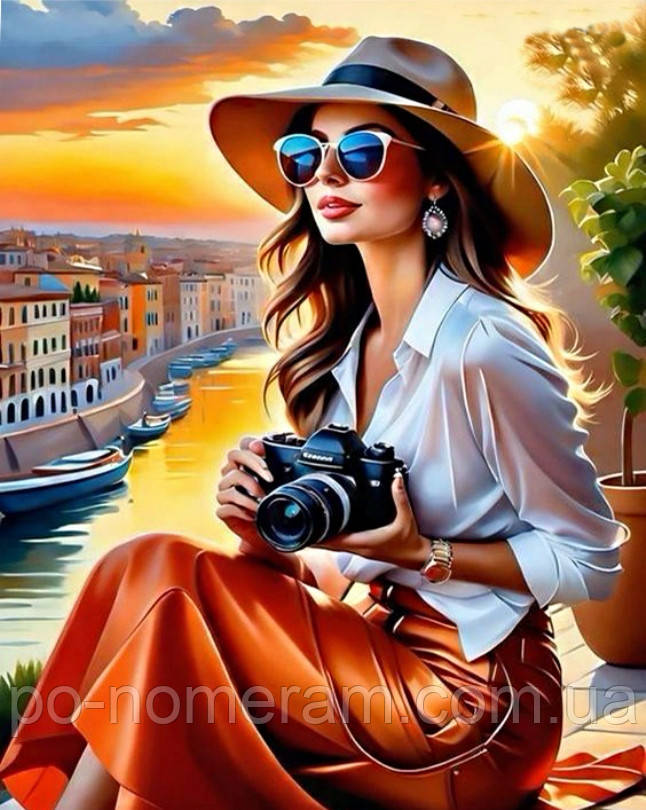 Картина алмазами My Art Чарівна туристка з голограмними стразами (AR-3276) 40 х 50 см (На підрамнику), фото 1