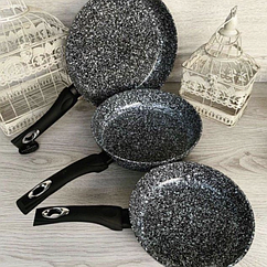 Набір глибоких сковорідок 3 шт. Edenberg EB-1738 (20/24/28 см) з мармуровим антипригарним покриттям