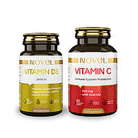Вітамін C-500 №60 + Вітамін D3 2000 МО №60, вітаміни жувальні NOVEL, набір для імунітету, ціна за 2 банки