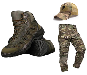Тактичні Берці Талан соти олива + Бойові штани мультикам без наколінників G3 Combat Pants + кепка
