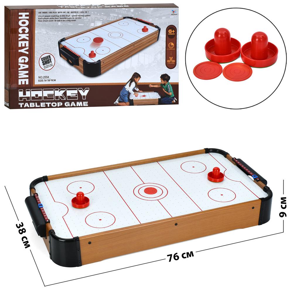 Настільна гра 2554 аерохокей, дерев'яний, поле 67-35см., шайба 2шт., 2 біти, бат., кор., 71-39,5-10см, фото 1
