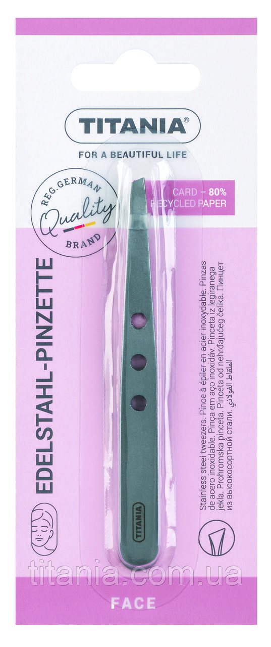 Пінцет косметичний скошений із неіржавкої сталі INOX TITANIA art.1090/61 B, фото 1