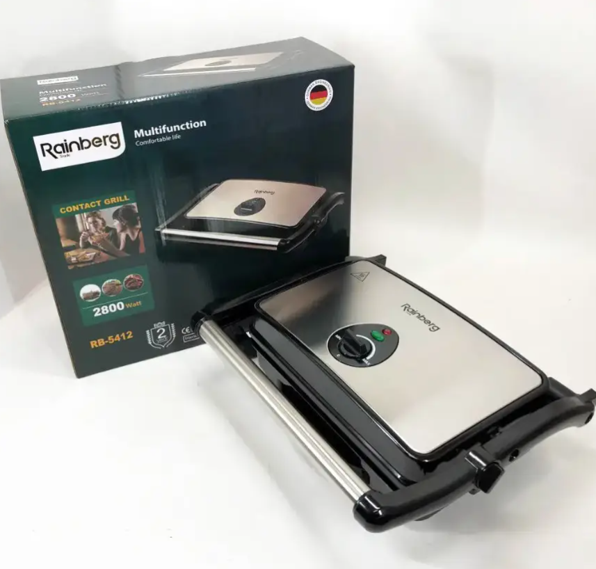 Електричний гриль Rainberg контактний настільний для дому — притискний гриль для шаурми, м’яса, овочів, побутовий, фото 1