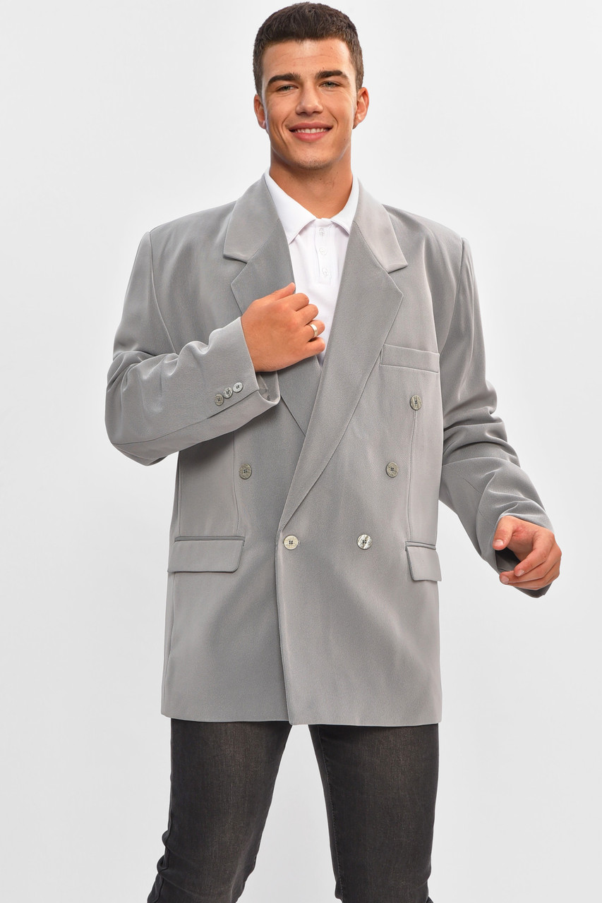 Піджак чоловічий однотонний темно-сірого кольору р.56 204326P, фото 1