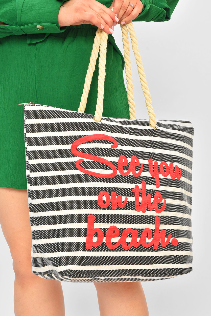 Сумка пляжна жіноча чорного кольору з принтом 203817P, фото 1