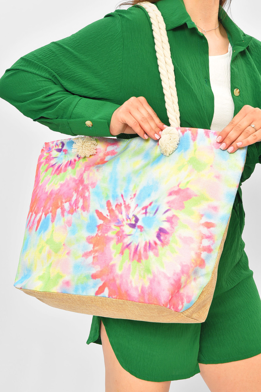 Сумка пляжна жіноча бежевого кольору з принтом 203827P, фото 1