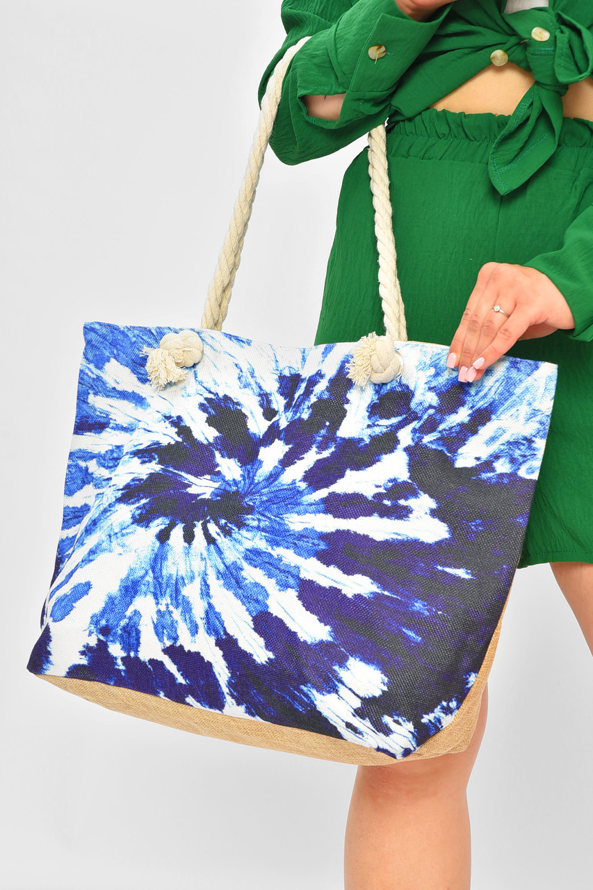 Сумка пляжна жіноча синього кольору з принтом 203829P, фото 1