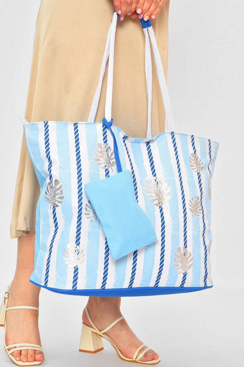 Сумка пляжна жіноча блакитного кольору з принтом 203842P, фото 1