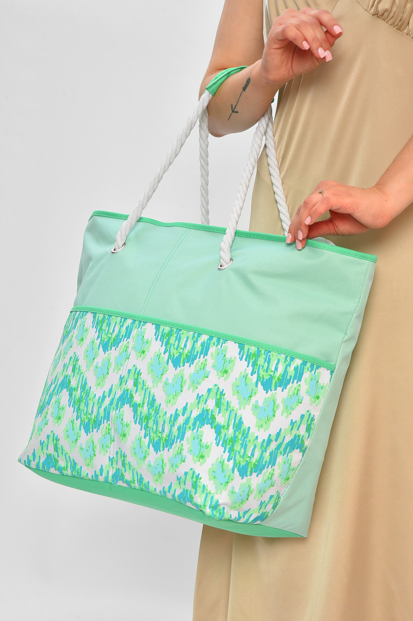 Сумка пляжна жіноча м'ятного кольору з принтом 203844P, фото 1