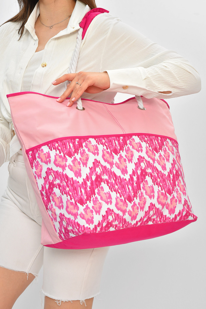 Сумка пляжна жіноча рожевого кольору з принтом 203845P, фото 1
