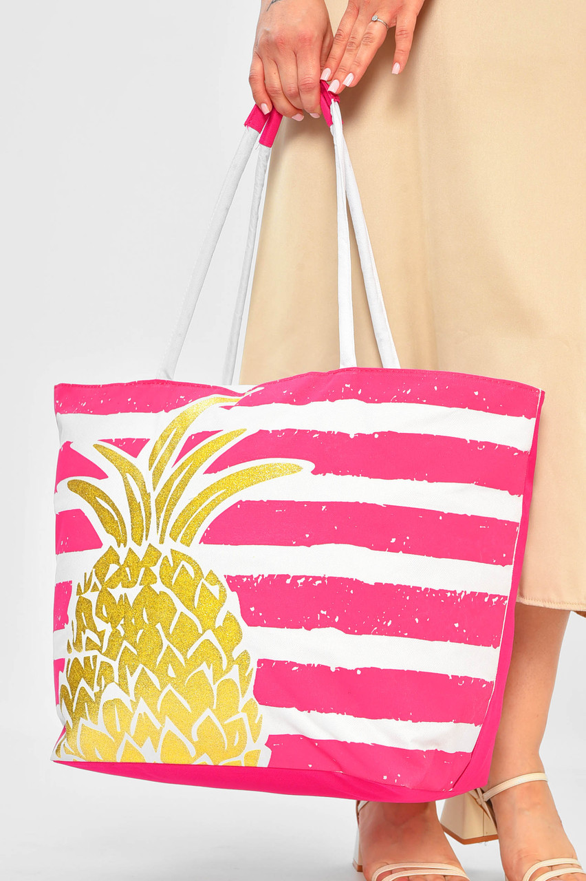 Сумка пляжна жіноча рожевого кольору з принтом 203849P, фото 1