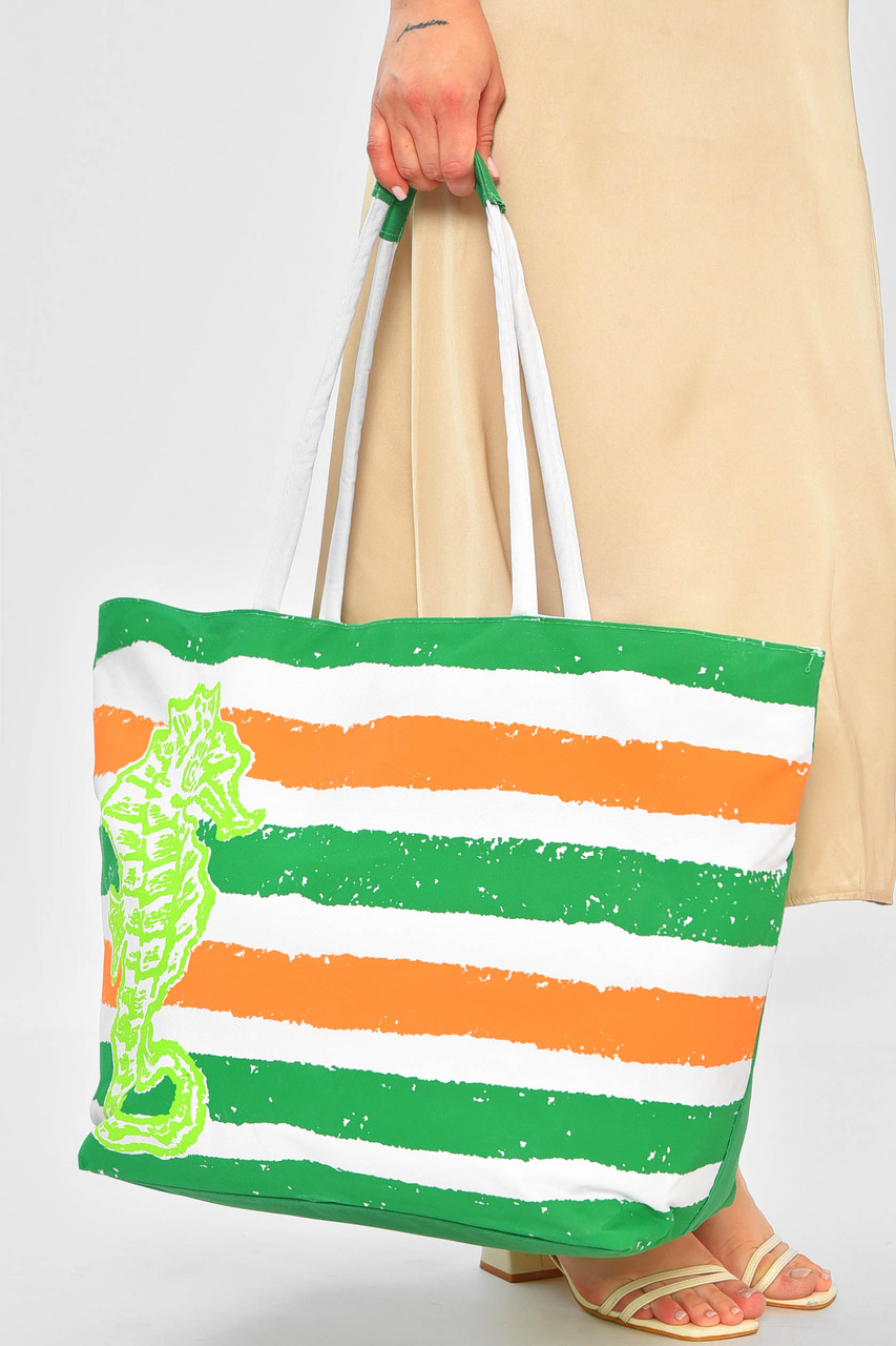Сумка пляжна жіноча зеленого кольору з принтом 203850P, фото 1