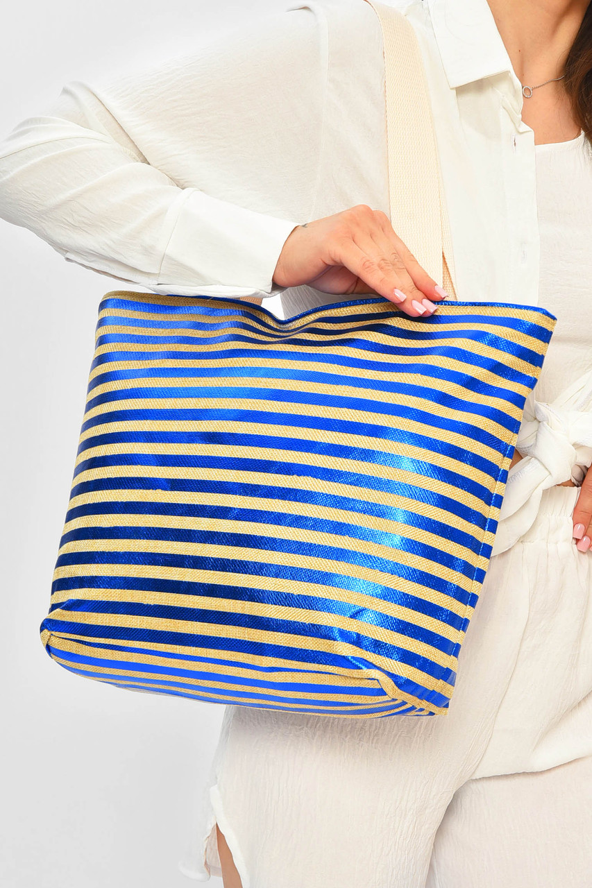 Сумка пляжна жіноча синього кольору з принтом 203857P, фото 1