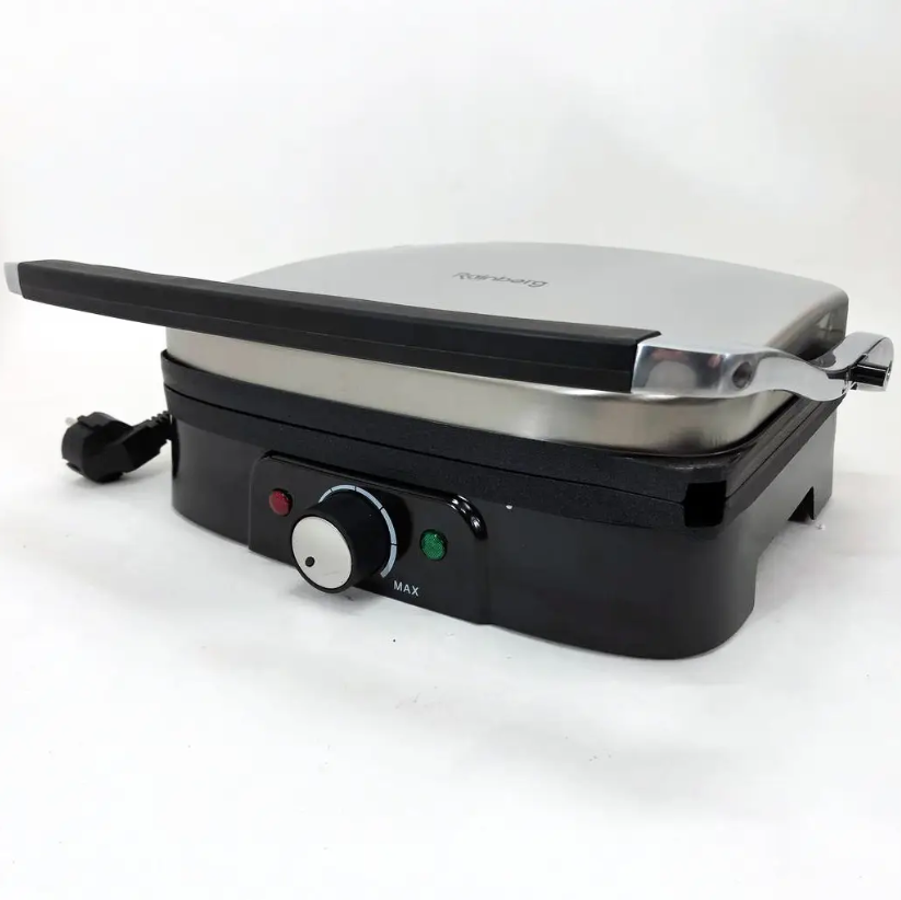 Притисний електрогриль Rainberg 3200 Вт з терморегулятором — контактний гриль для дому, м’яса, риби, овочів, фото 1