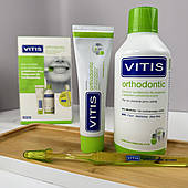 Набір VITIS Orthodontic: ополіскувач 500 мл + зубна паста 100 мл + щітка у ПОДАРУНОК - для брекетів