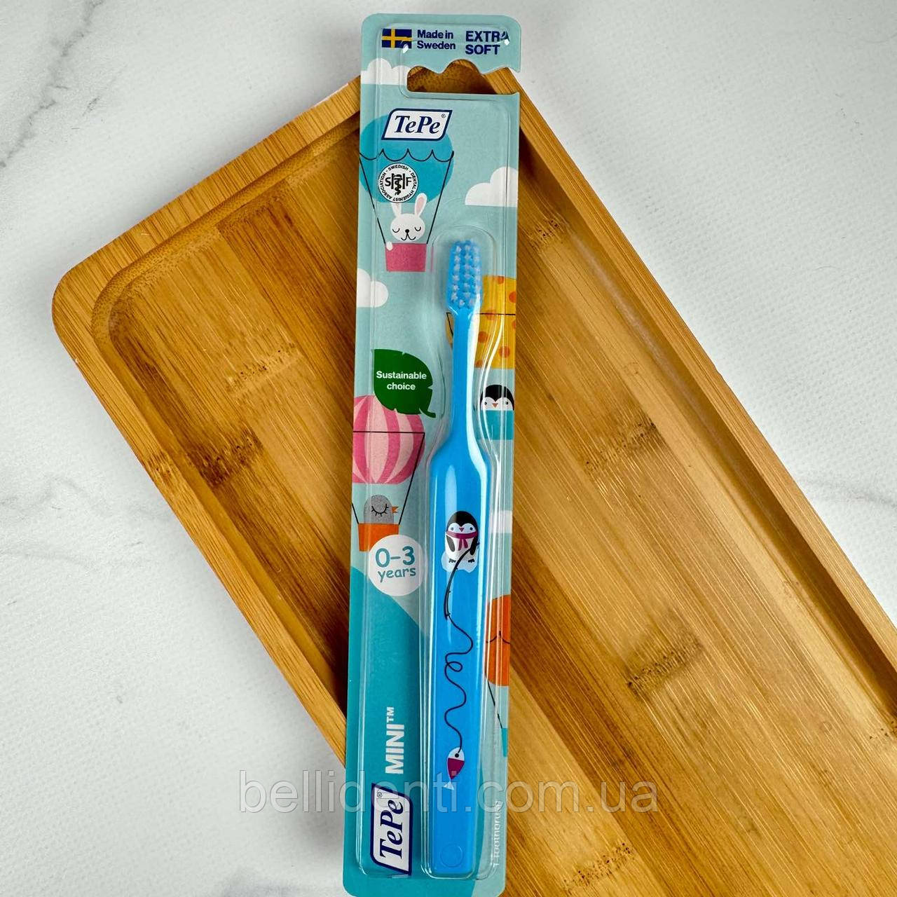 Дитяча зубна щітка TePe Mini X-soft (від 0 до 6 років), рожева Темно-блакитний, фото 1