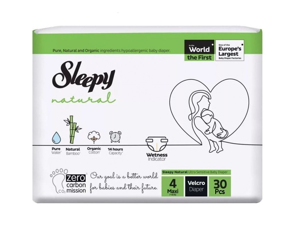 Пiдгузки дитячі Sleepy Natural Maxi-4 (7-14кг) 30 шт, фото 1