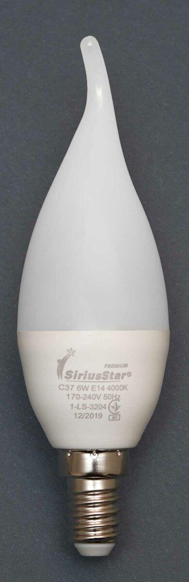 Світлодіодна лампа SIRIUSSTAR 3204 СА37 6W-4000K-E14, фото 1