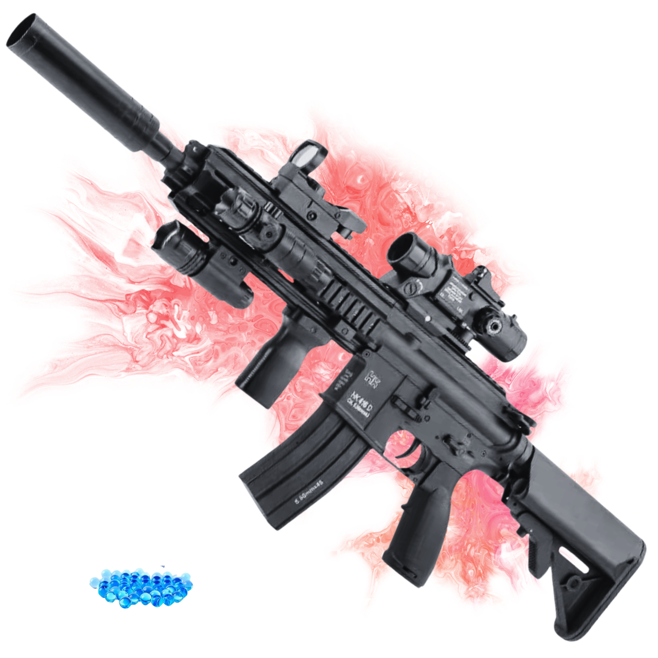 Іграшковий Автомат на Орбізах 2 Режима HK416 Електричний Гель Бластер Преміум Якості з Прицілом та Обвісами BB Чорний, фото 1