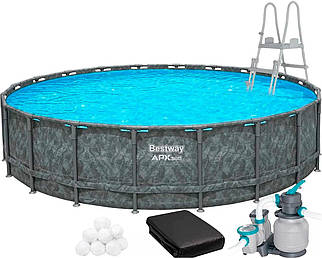 Каркасний басейн Bestway Grey 561JZ (671х132 см) з пісочним фільтром, тентом і драбиною