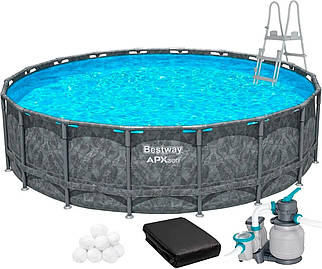 Каркасний басейн Bestway Grey 561KC (549х132 см) з пісочним фільтром, тентом і драбиною
