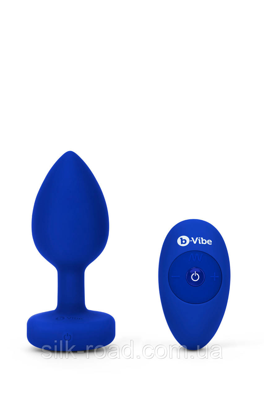 Анальна пробка з каменем та з вібрацією L/XL B-Vibe з дистанційним пультом керування, синя