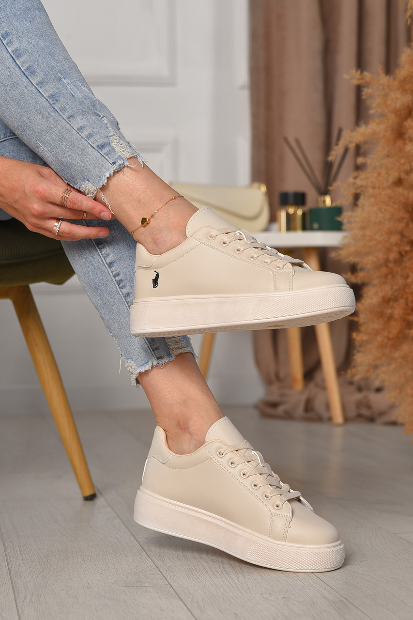 Кросівки жіночі бежевого кольору на шнурівці 172259T Безкоштовна доставка, фото 1