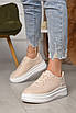 Кросівки жіночі бежевого кольору на шнурівці 176822T Безкоштовна доставка, фото 2