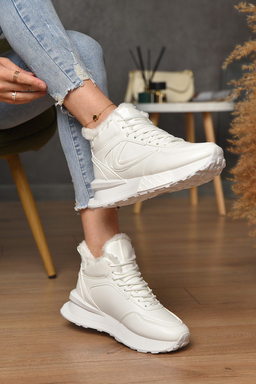 Кросівки жіночі на хутрі білого кольору 182605T Безкоштовна доставка, фото 1