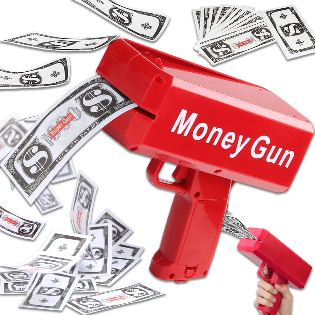 Грошовий пістолет із 100 сувенірними купюрами по 1000$ Червоний, фото 1