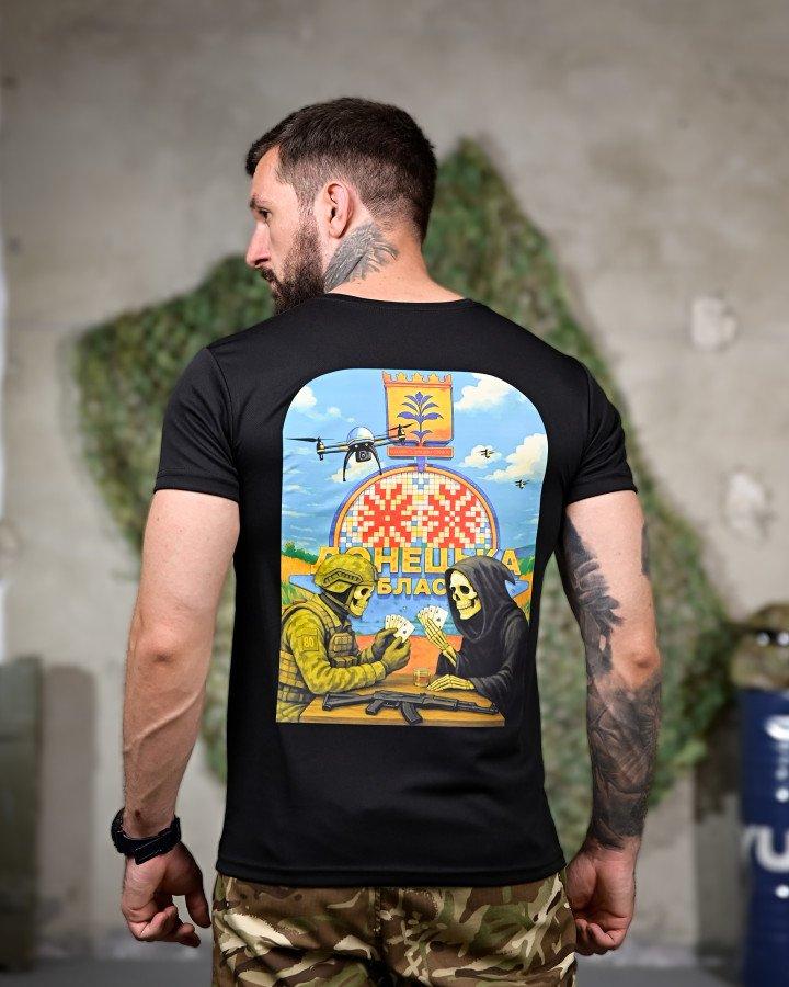 Тактична вологовідвідна футболка Донецька область Чорна Coolmax із принтом TDF, фото 1