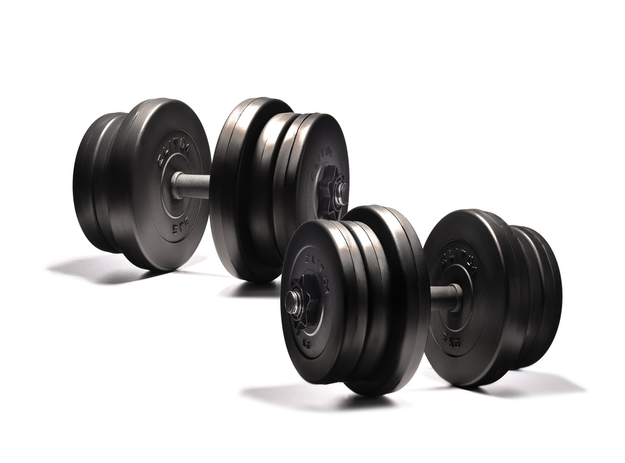 Гантелі Elitum 2 х 21кг набір для тренувань удома та в залі з регульованою вагою для всіх груп м'язів, фото 1